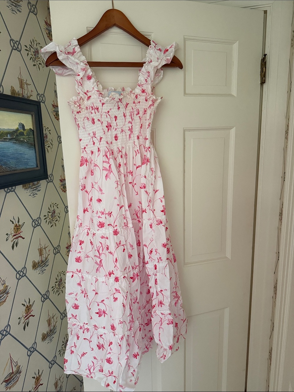 Hill House Women’s White Sundress with Pink Floral Print